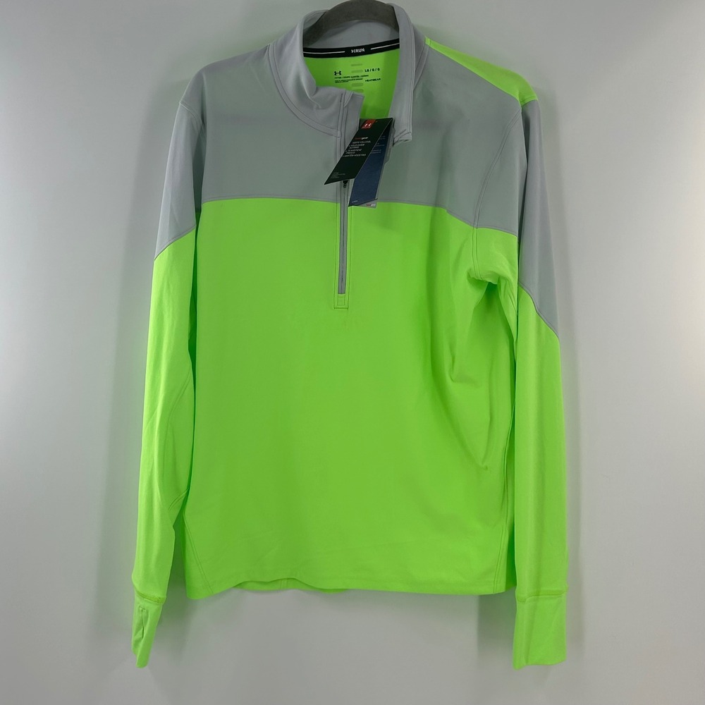 Under Armour Mens HeatGear Run 1/4 Zip Pullover Lime Green Grey 1326595 LG